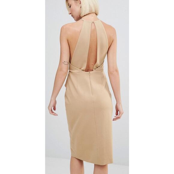 LAVISH ALICE Tan Wrap Front Plunge Back Mini Dress Size US 6 - Picture 2 of 13